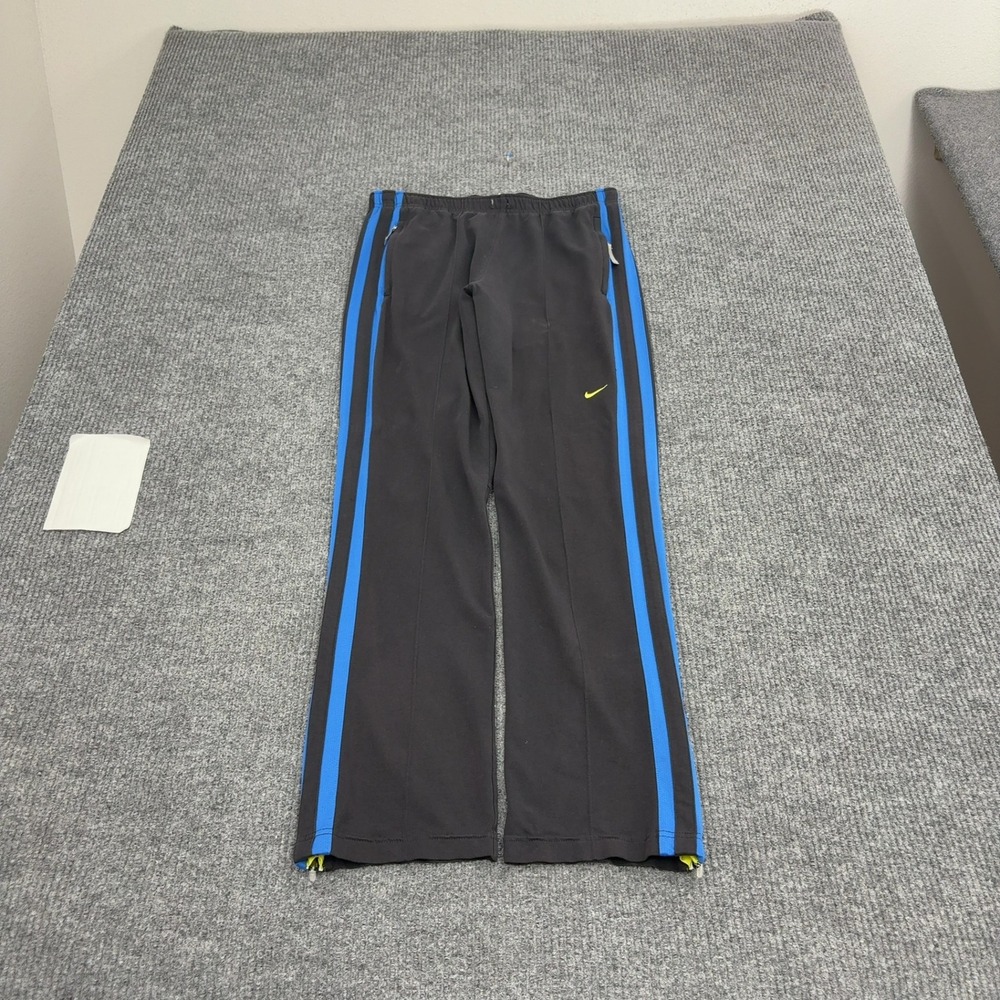 Nike Track Pants Mens M Black Cotton Dri-Fit Striped Zipper Hem Athletic Sport